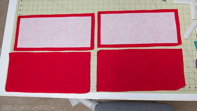 4 rectangles of red fabric, 2 with interfacing