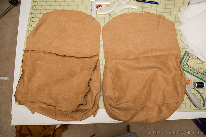 Suede bag base and lining with flaps sewn on