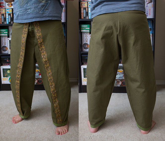 Completed Raya's pants, front and back views
